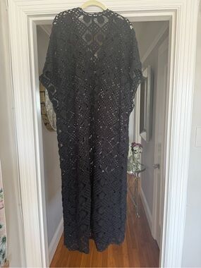 Black Crochet Swim Coverup Maxi - Lightweight Beach Kaftan